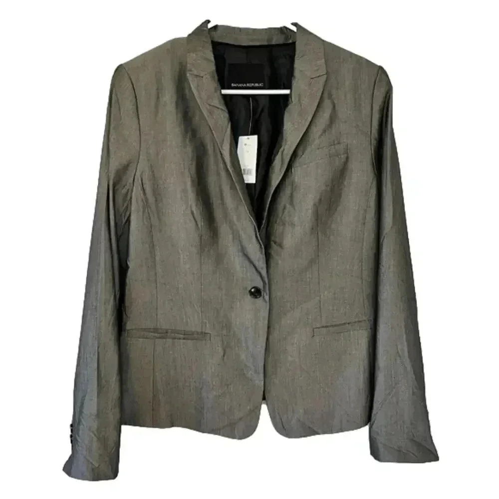 Banana Republic NWT Womens Single Button Blazer Novelty Light Gray